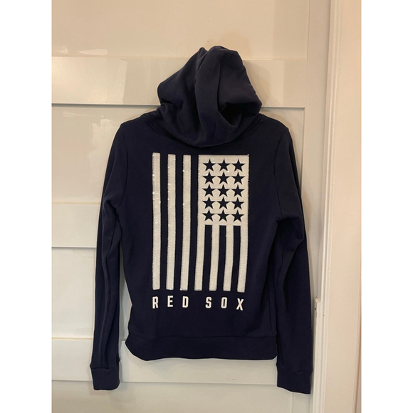 PINK Victoria's Secret Tops - PINK Victoria’s Secret Red Sox Sequin Flag Hoodie 5th & Ocean Navy S